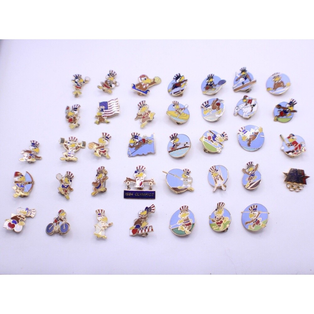 Vintage Lot Of 37 1984 Los Angeles Olympic Games Sam the Olympic Eagle Pins